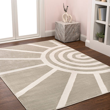 Nordic MidCentury Scandinavian Abstract Sun Two-Tone High-Low Area Rug